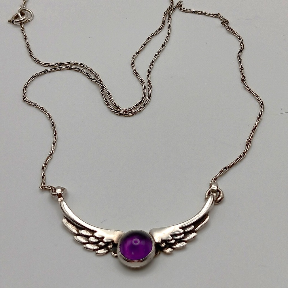 Sterling Sliver Handcrafted Wings with Amethyst Stone Necklace